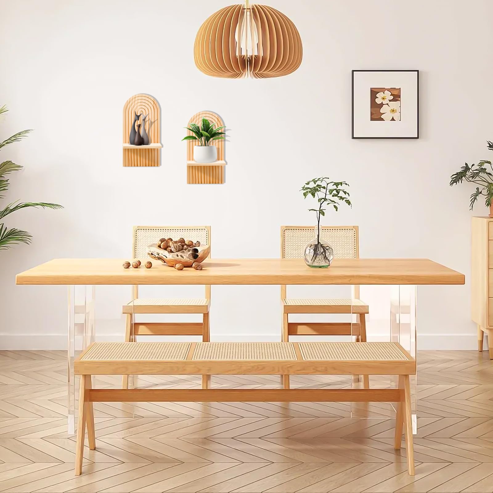 Étagère Murale Bohème en Bois, Étagère Flottante avec Fixation Cachée, Décoration Murale pour Salon, Chambre, Entrée, Chambre d’Enfant - 2