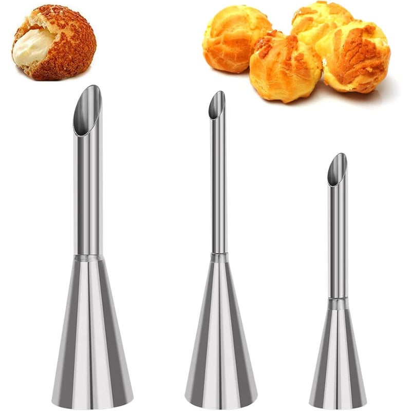 Zestaw 3 końcówek do ciasta Petit Choux, profesjonalne końcówki ze stali nierdzewnej do nadziewania, strzykawka do nadziewania babeczek