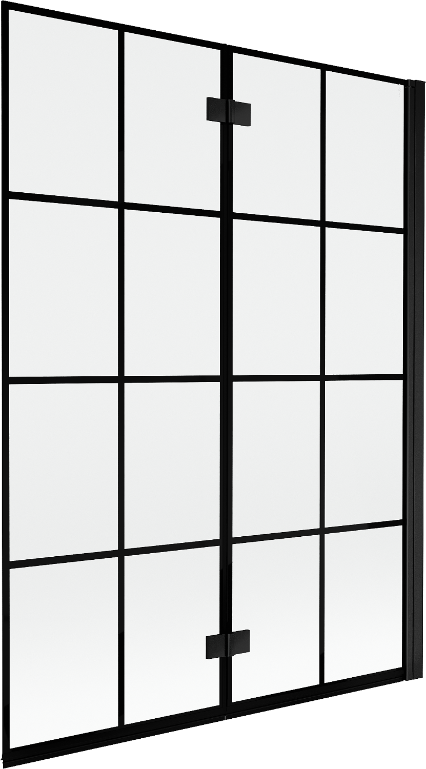 Mexen Mist parawan nawannowy 2-skrzydłowy prawy 130 x 150 cm, czarna kratka, czarny - 8A9-130-002-70-77-P