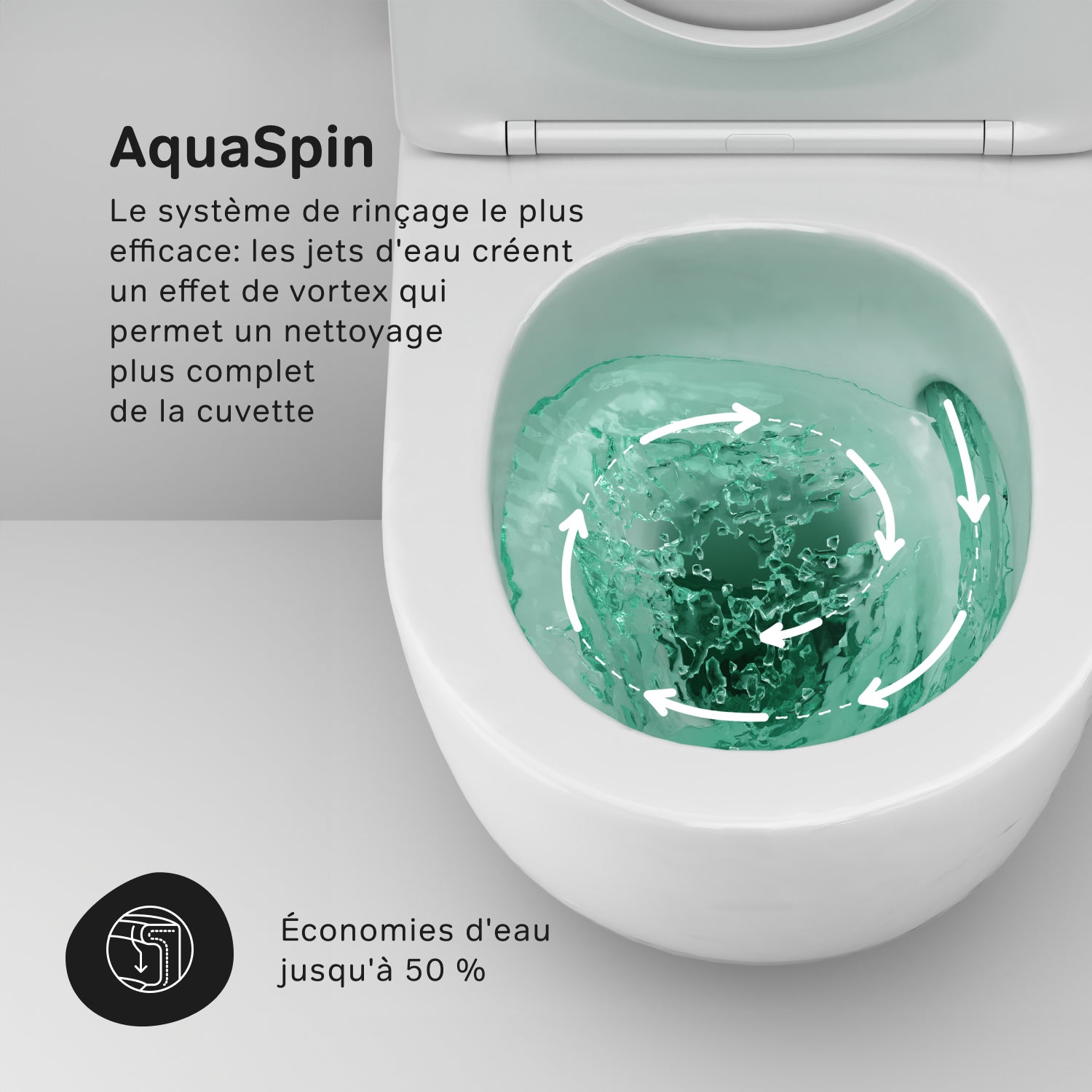 WC Suspendu en céramique sans bride Cuvette Toilette WC suspendu sans bord AquaSpin abattant amovible frein de chute Softclosing, Blanc AM.PM Like - 8