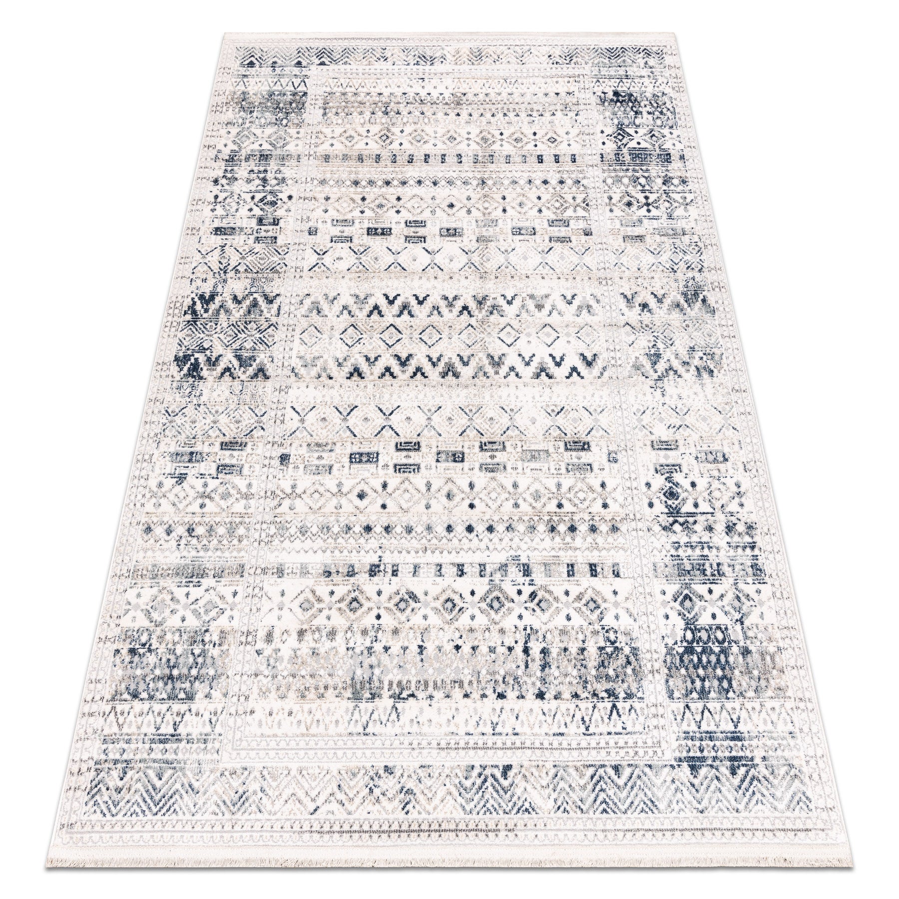 Dywan DISTIN 0833A granatowy / niebieski / biały nowoczesny - Boho, vintage, frędzle 180x270 cm