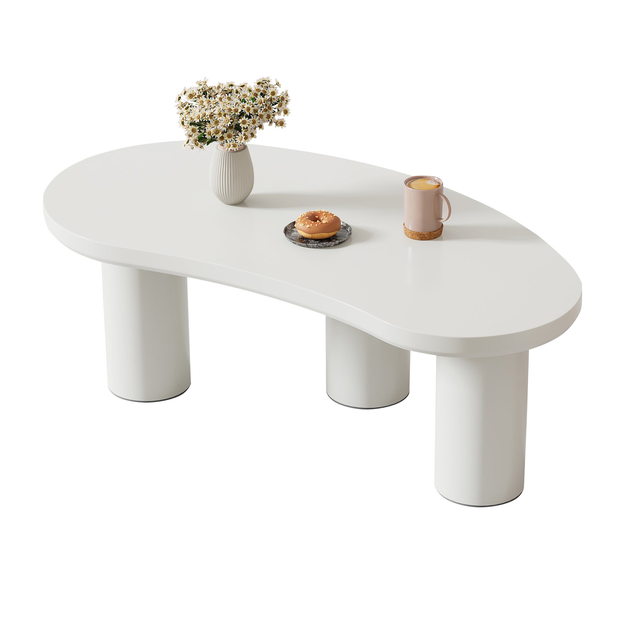 Table basse en MDF et PVC - plateau incurvé irrégulier et élégant - Blanc - 3