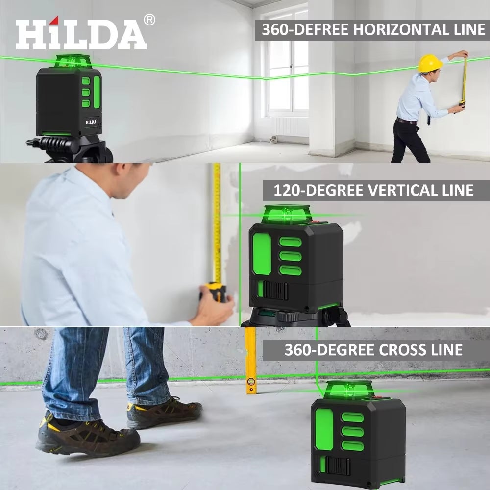 Livella laser ad alta precisione a 5 linee con treppiede, autolivellante a 360°, livella laser a mirino per la posa di pavimenti e l'edilizia, ecc. - 3