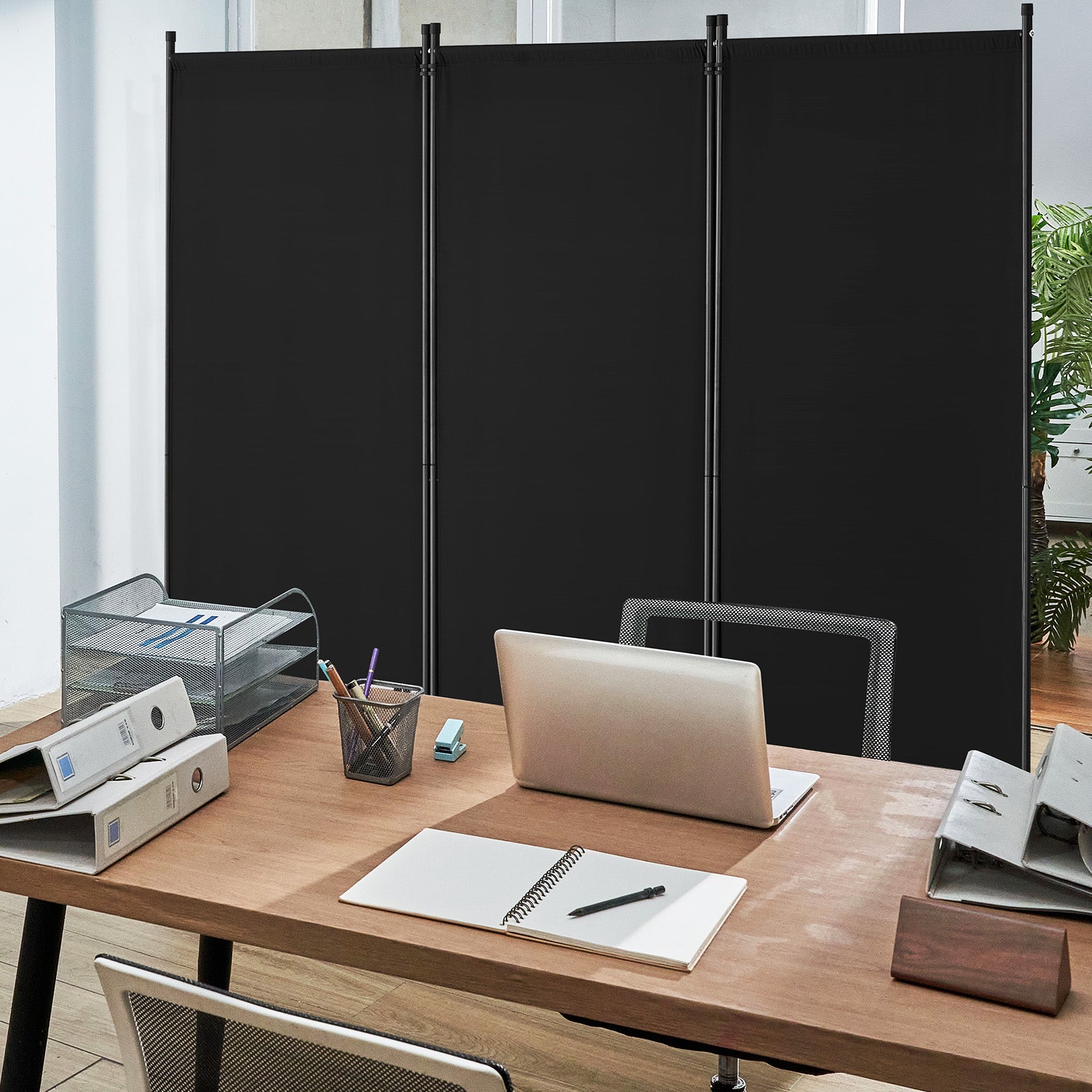 Cloison de séparation VEVOR, tissu, 3 panneaux pliable, 228×52×184 cm, autoportant, pour bureau/chambre/salle à manger intérieur, noir - 8