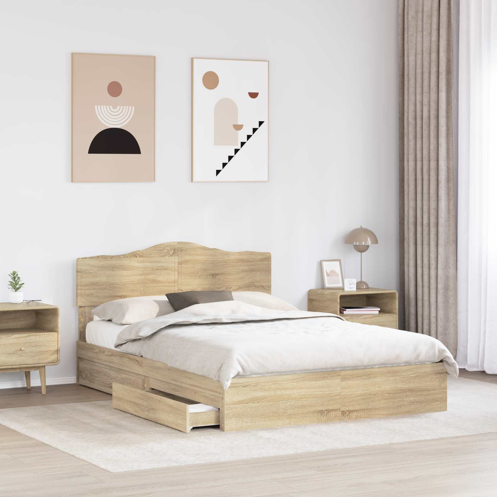 Lit de Rangement Chêne 140 x 200 cm Bois d'ingénierie - 3