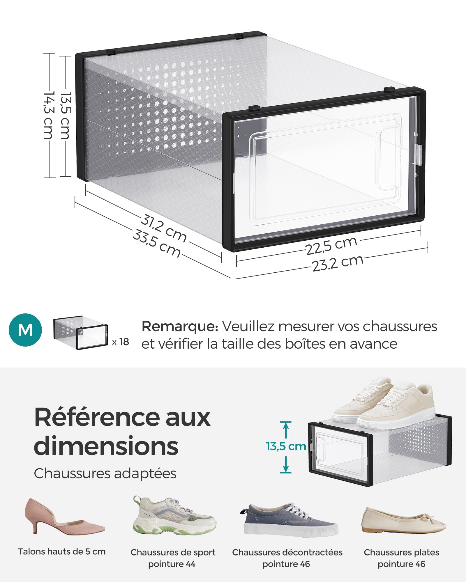 Meuble À Chaussures,lot De 18,pliable,pour Pointure Jusqu’à 42,transparent Et Noir - 5