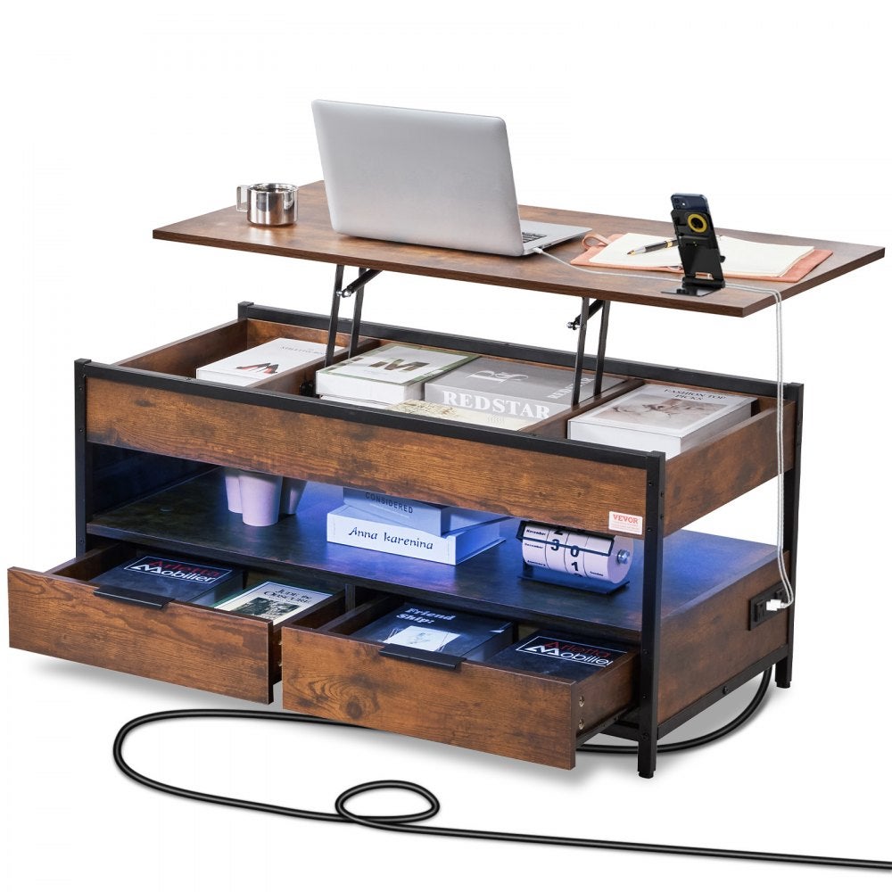 Essenza Mesa De Centro Elevable Con Tablero Extensible, Luz Ambiental Multicolor Y Almacenamiento Lateral, Tablero 100 Cm, Para El Salón Marrón , Leroy Merlin