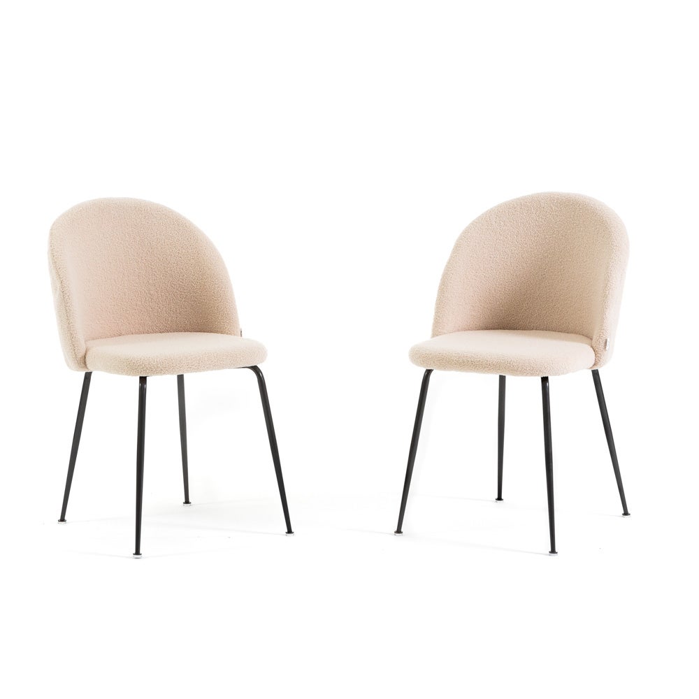 Sedia Da Pranzo Imbottita Teddy Bouclé 2 Pezzi - Con Braccioli E Gambe In Metallo - Per Soggiorno, Cucina E Ufficio - Beige