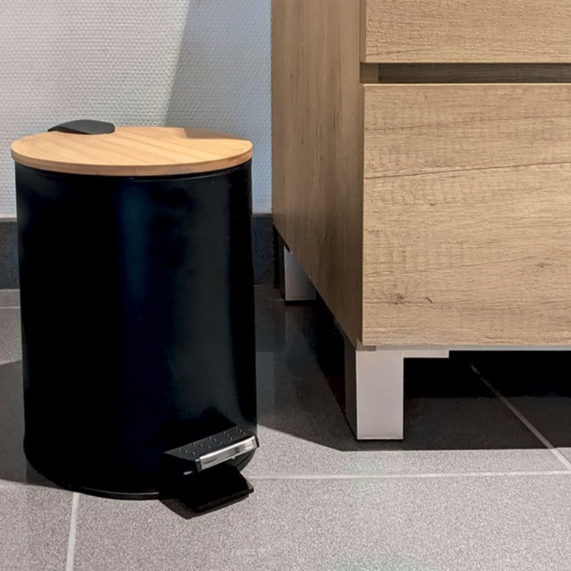Poubelle à pédale Acier & Bambou ADONIS 5L Noir Spirella - 2