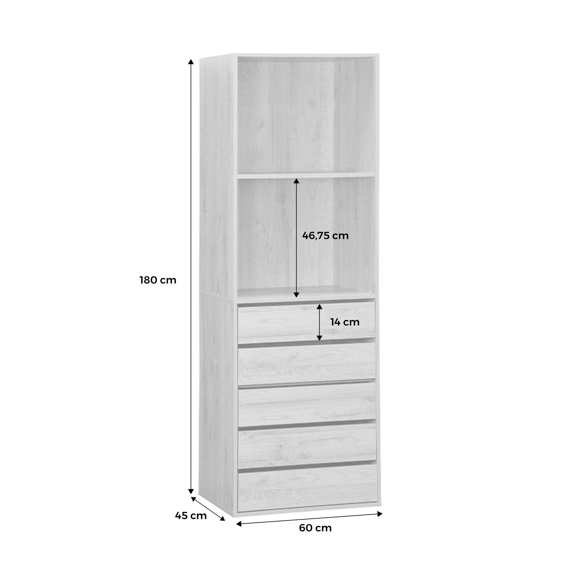 Module dressing avec 5 tiroirs et 2 étagères. naturel. panneaux stratifiés MODULO - 4