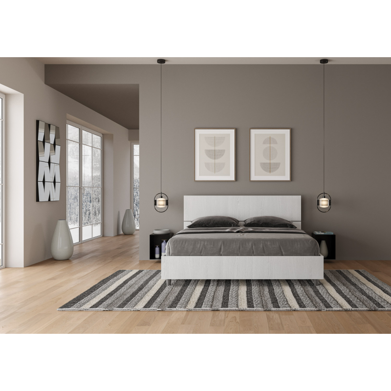 Lit double sans sommier 160x200 tête de lit droite frêne blanc Demas - 3