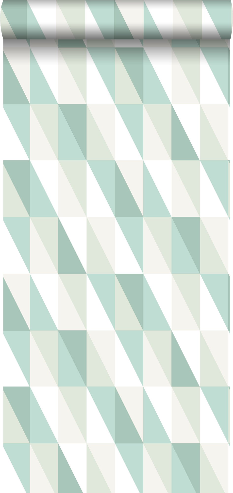 Tapeta trójkąty graficzne miętowej zieleniIniebieskim - 53 cm x 10.05 m - ESTAHOME