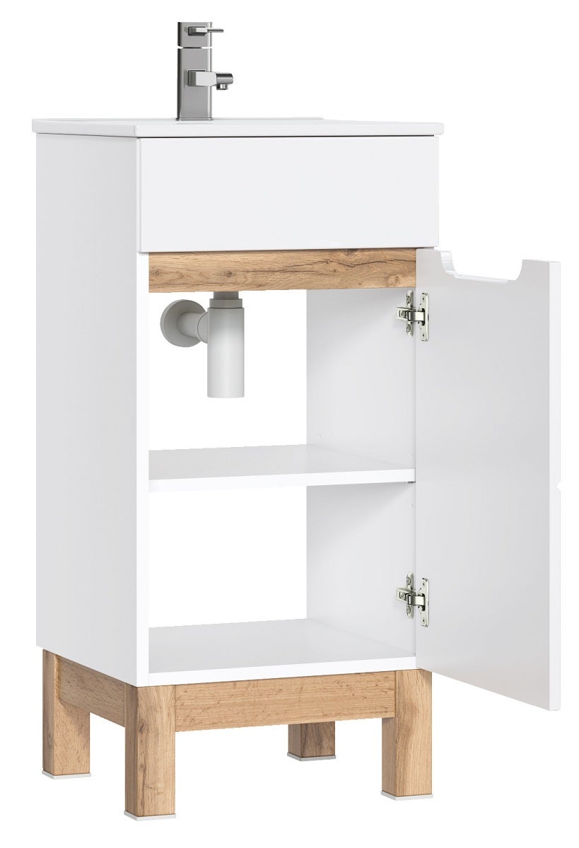 Meuble lave main avec pieds - Blanc alpin - L40-H84-P41 - JAVA + lavabo blanc - L40-H42-P17 - 2