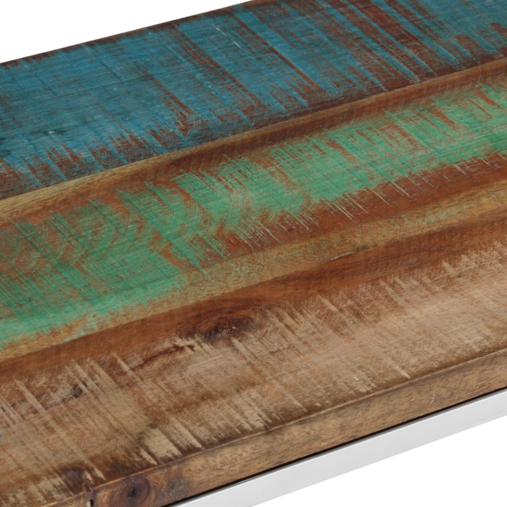 Table console argenté acier inoxydable/bois massif récupération - 5