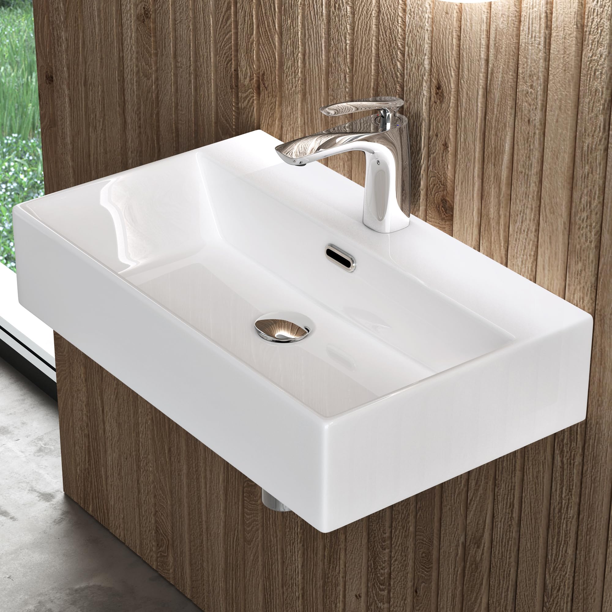 doporro Lavabo à Poser Blanc Vasque Suspendu en Céramique Lave Mains Rectangulaire de Qualité pour Salle de Bain 60x36x13cm Brüssel206 - 2