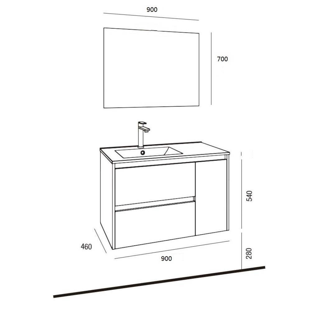 Mobile bagno sospeso Resia con specchio rovere 90x46x54 H - 2