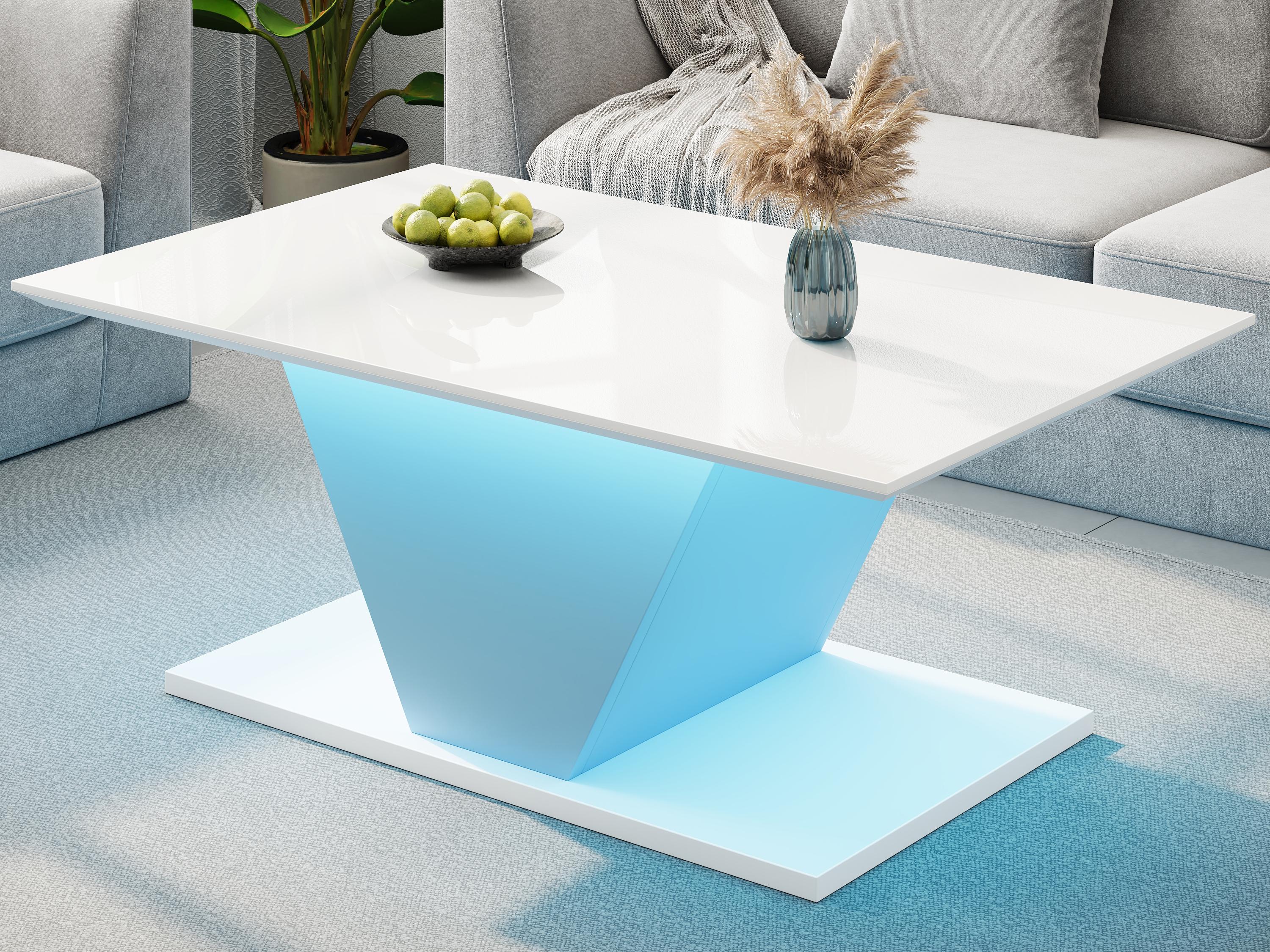 Stolik kawowy 100 x 50 x 46 cm – z oświetleniem LED – wykończenie błyszczące – płyta wiórowa – kolor biały