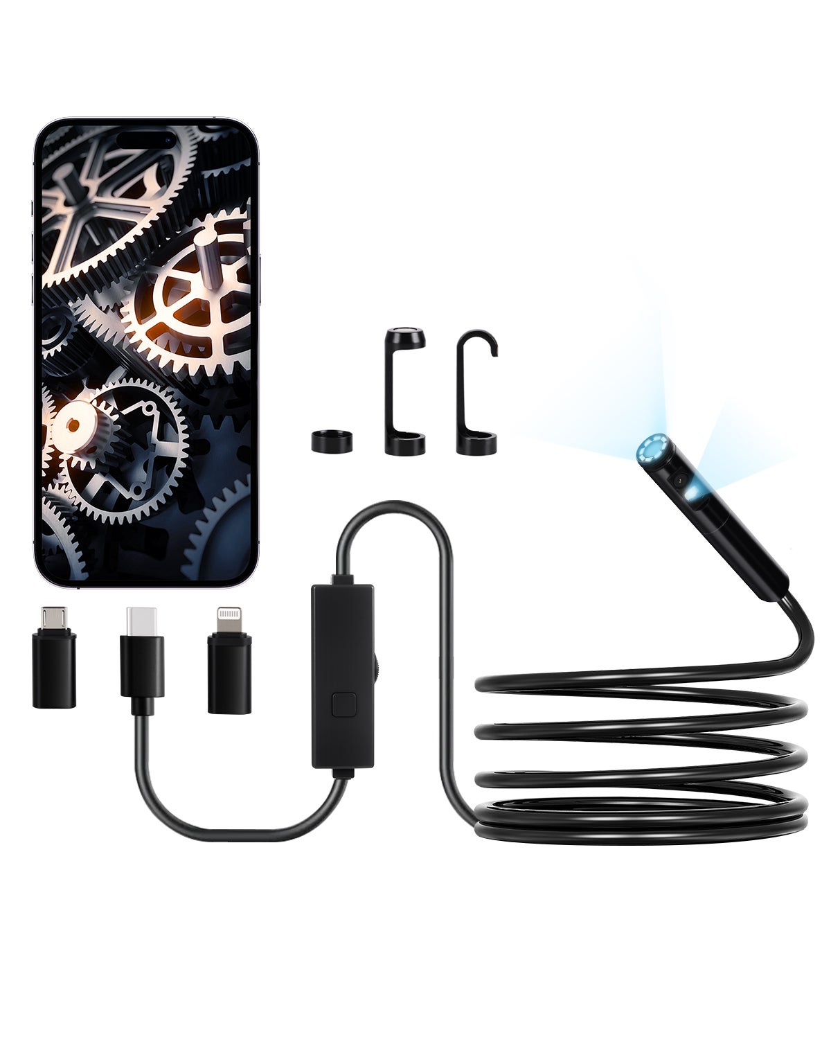 Kamera endoskopowa Dual Lens Borescope Endoscope na Androida IOS z kablem Snake 3m VEVOR
