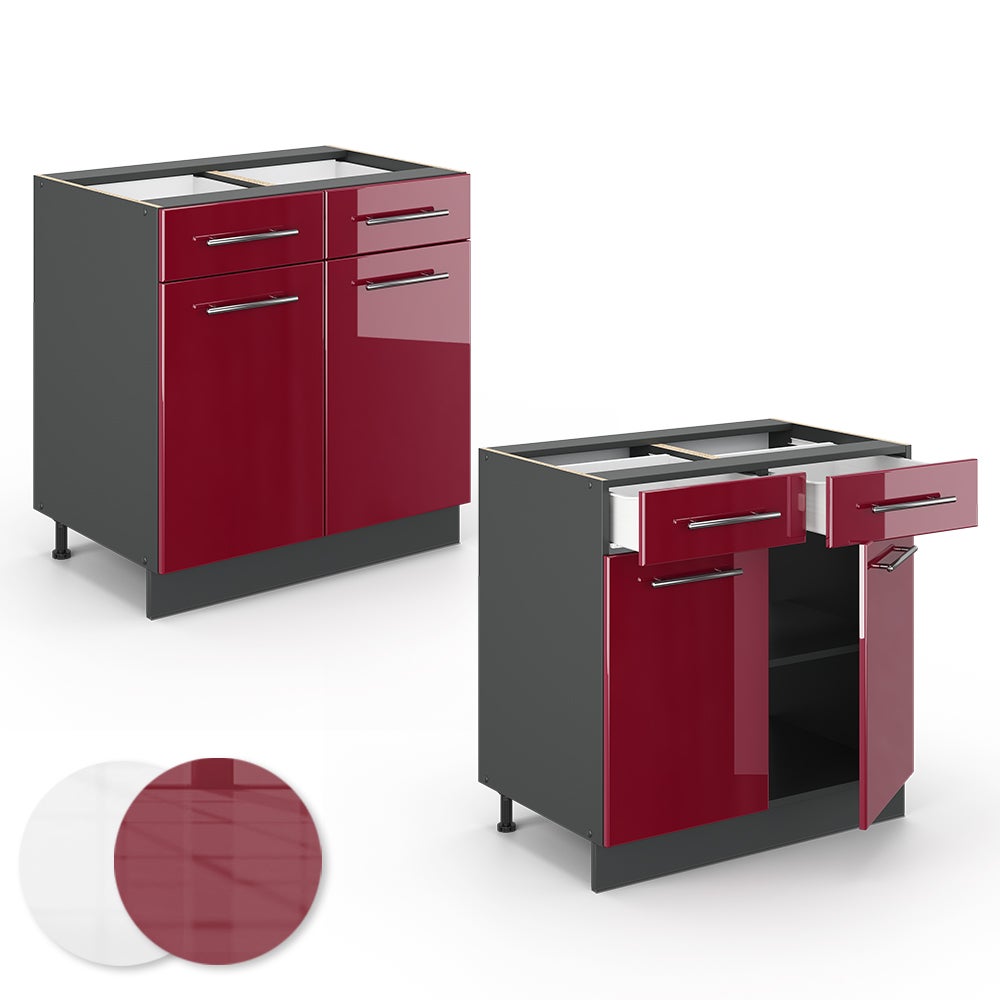 Vicco Armário baixo de cozinha Fame-Line, Bordeaux alto brilho, 80 cm ...