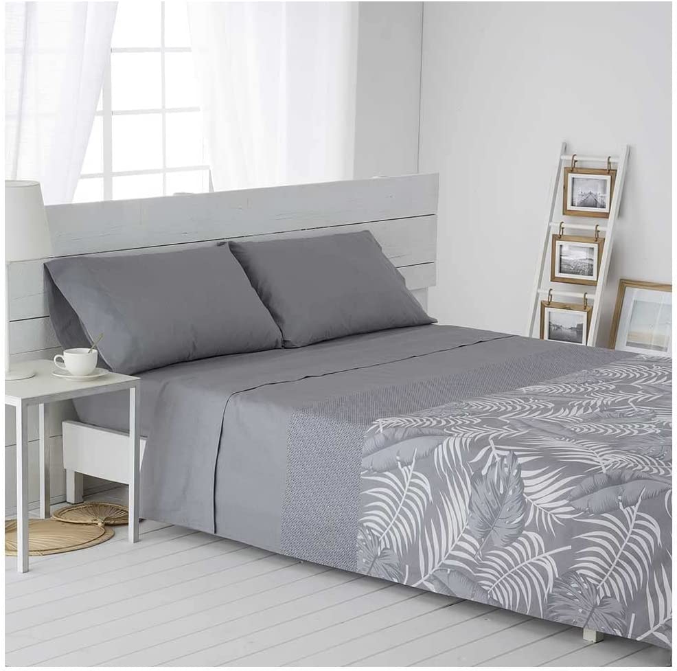 Cotton artean - juego de sabanas igueldo percal algodón gris 280x260 cama de 200