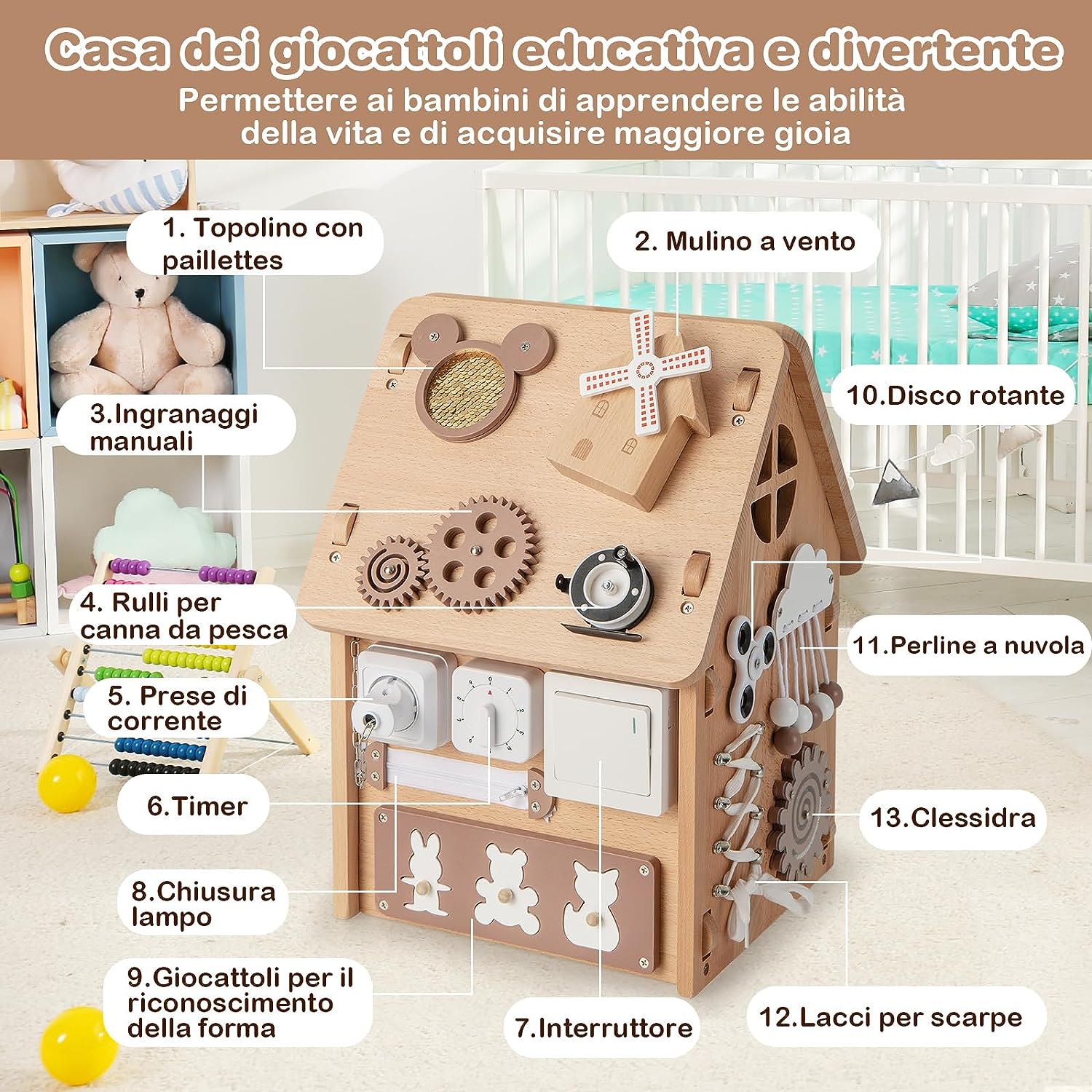 Cube d'Activité en Bois en Forme Maison (Naturel) - 7