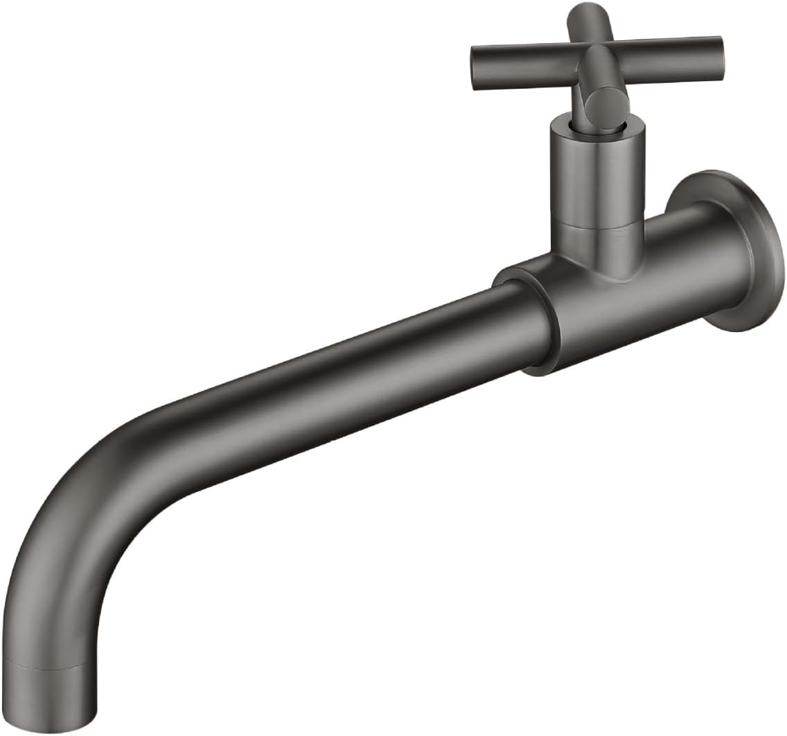 Bateria ścienna ogrodowa lub łazienkowa, obrotowa 360° z uchwytem poprzecznym, szara