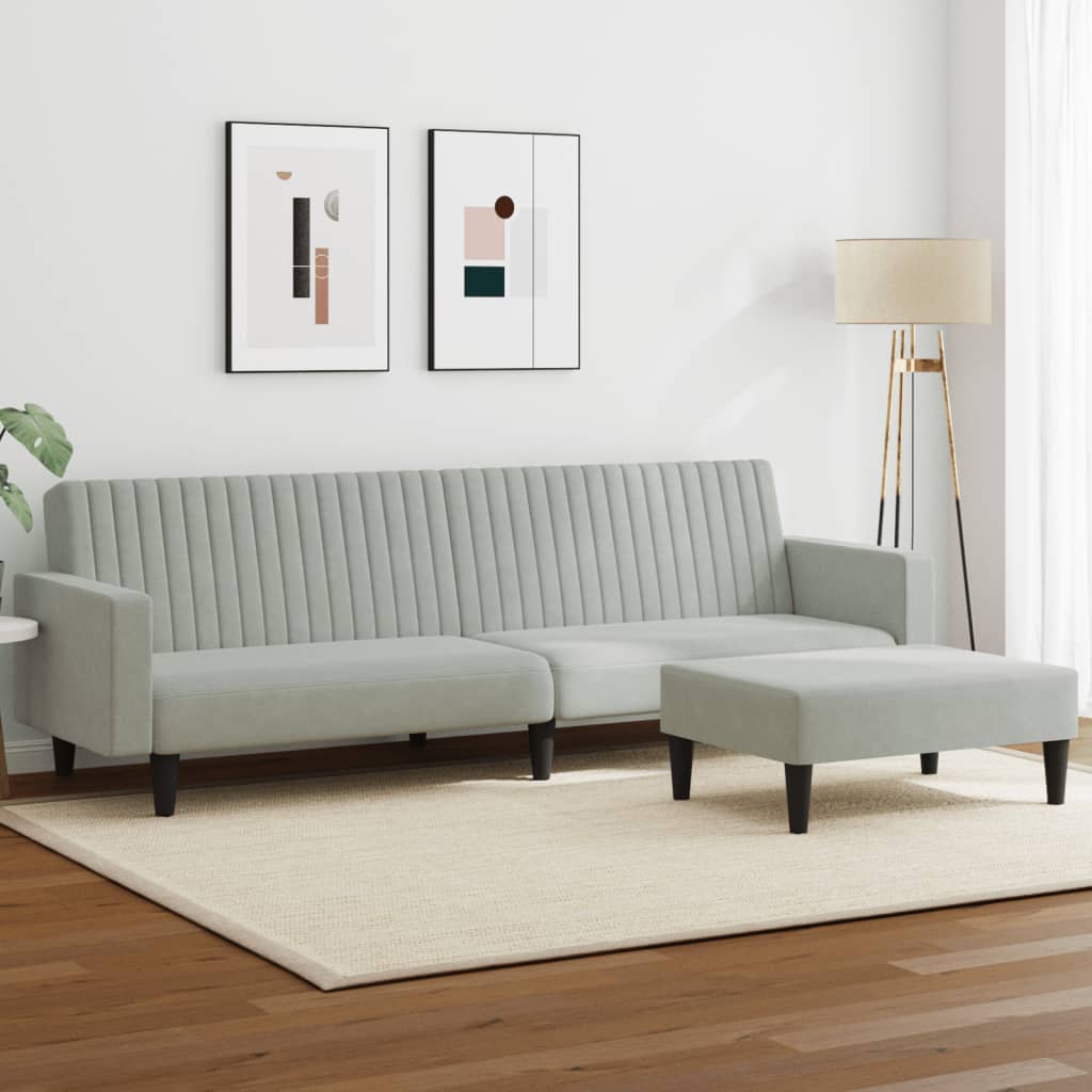 Juego de sofás 2 uds   sofá de salón   sofá de descanso terciopelo gris claro cfw66265