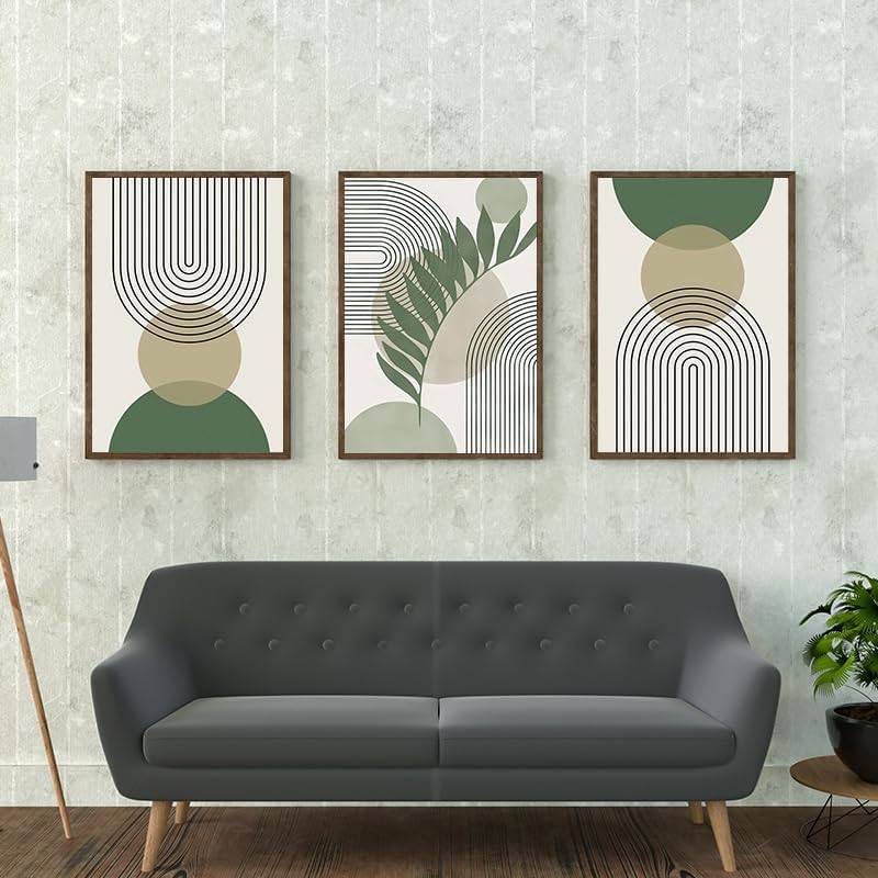 40 x 60 cm x 3 Conjunto de carteles geométricos, imágenes abstractas de flores y plantas, cartel impreso para sala de estar, fondo de decoración de pa - 3