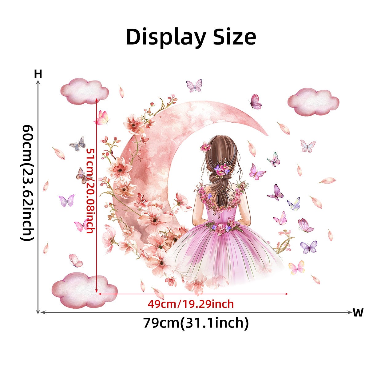 Rose Papillon autocollant mural, nuages de lune fleur fée autocollant mural, peinture murale florale papillons art mural pour s bébé chambre d’enfant - 3