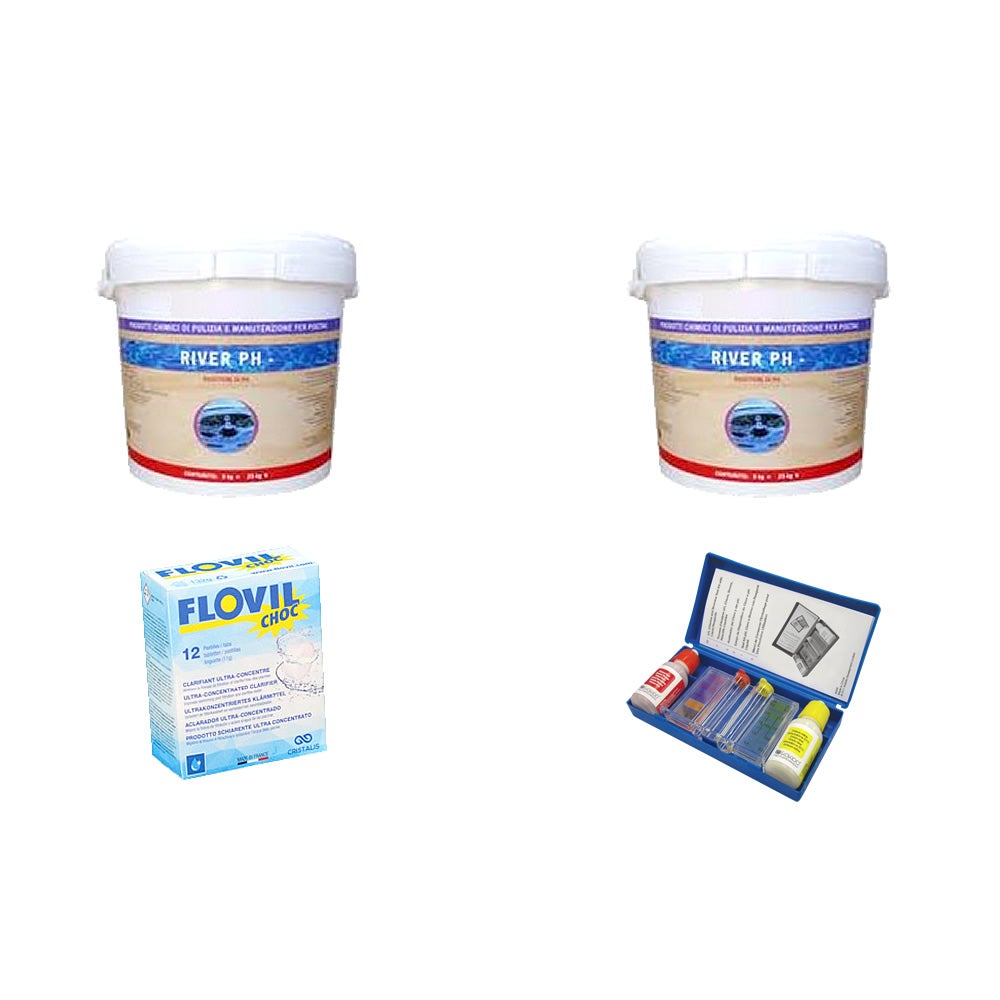 Kit regolazione PH piscina + Trousse di analisi del Cloro/Ph