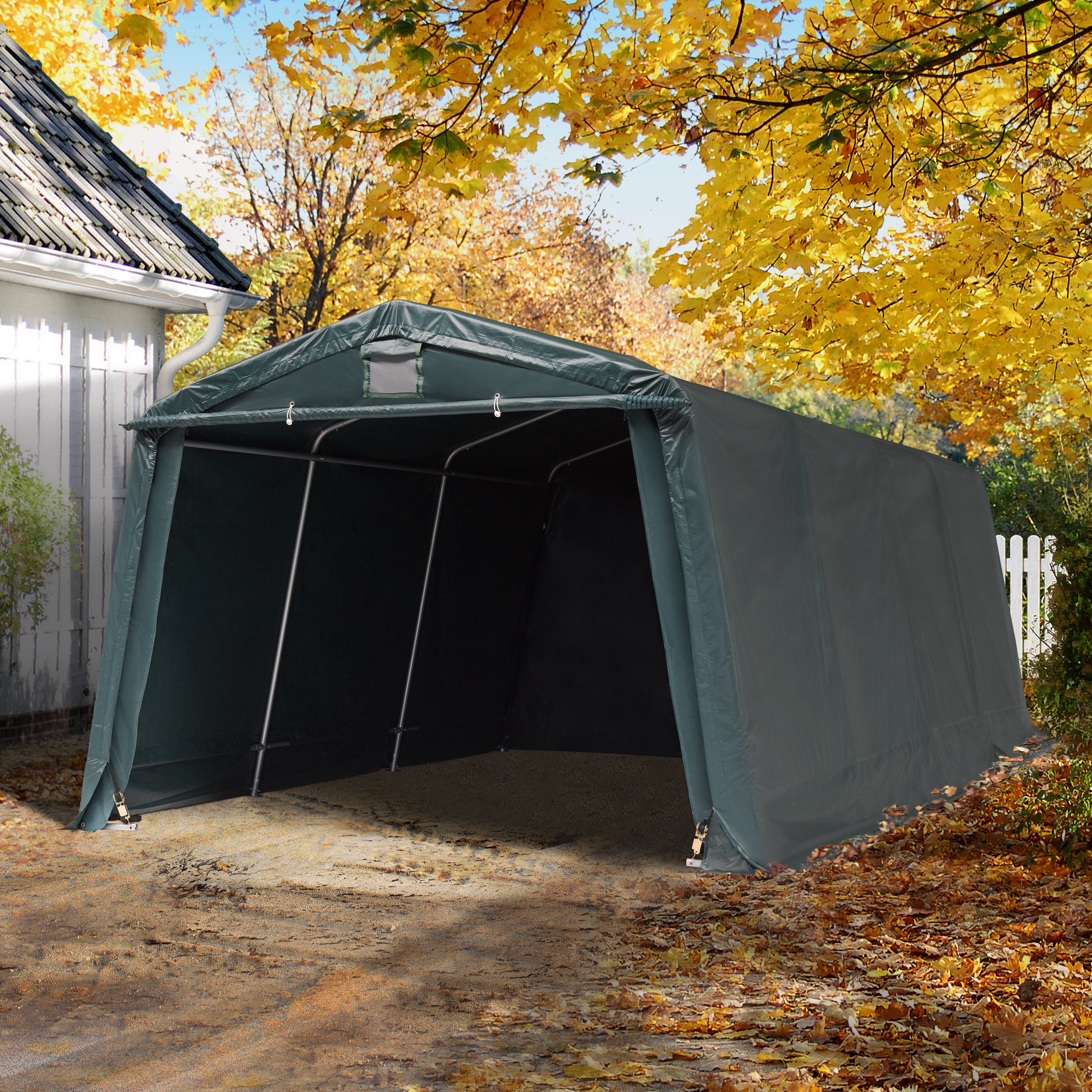 TOOLPORT Abri/Tente Garage Premium 3,3x6,2 m pour Voiture et Bateau - Toile PE 600 N imperméable vert - 5