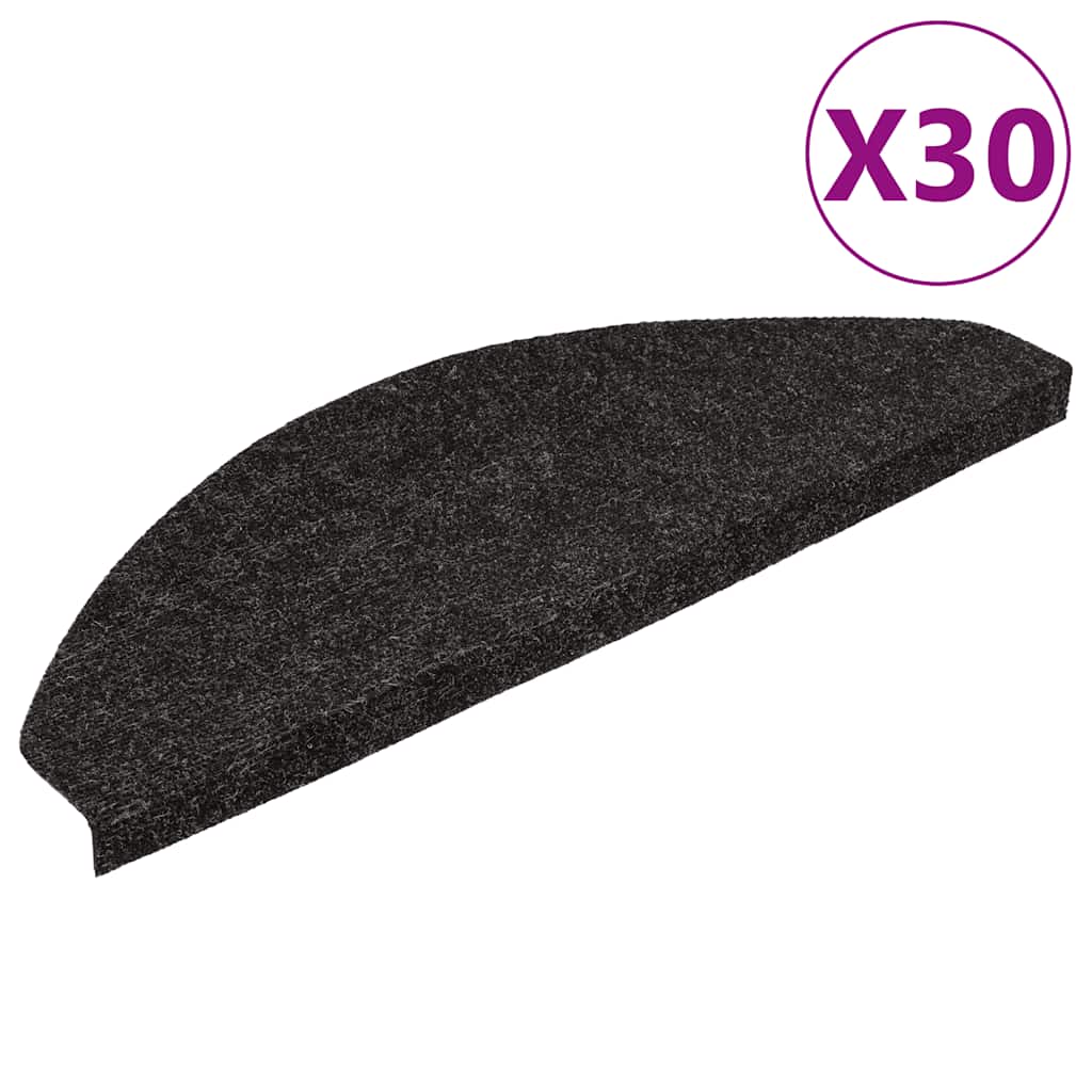 vidaXL Tapis d'escalier auto-adhésifs 30 pcs noir 56x17x3 cm - 2