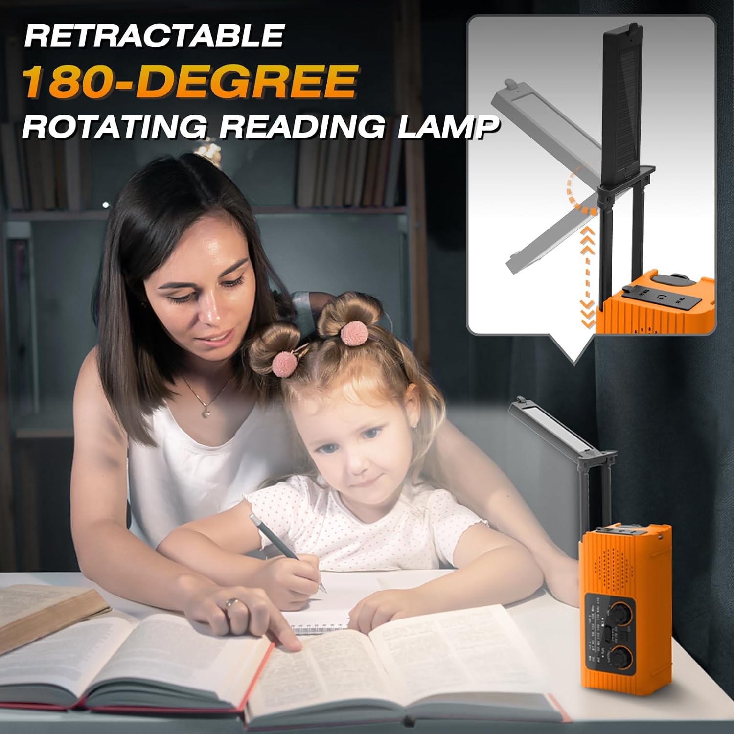 Radio meteorologica di emergenza NOAA, 2000 mAh, ricaricabile a energia solare, manovella e USB, AM/FM, torcia a LED, luce di lettura, allarme SOS, ar - 4