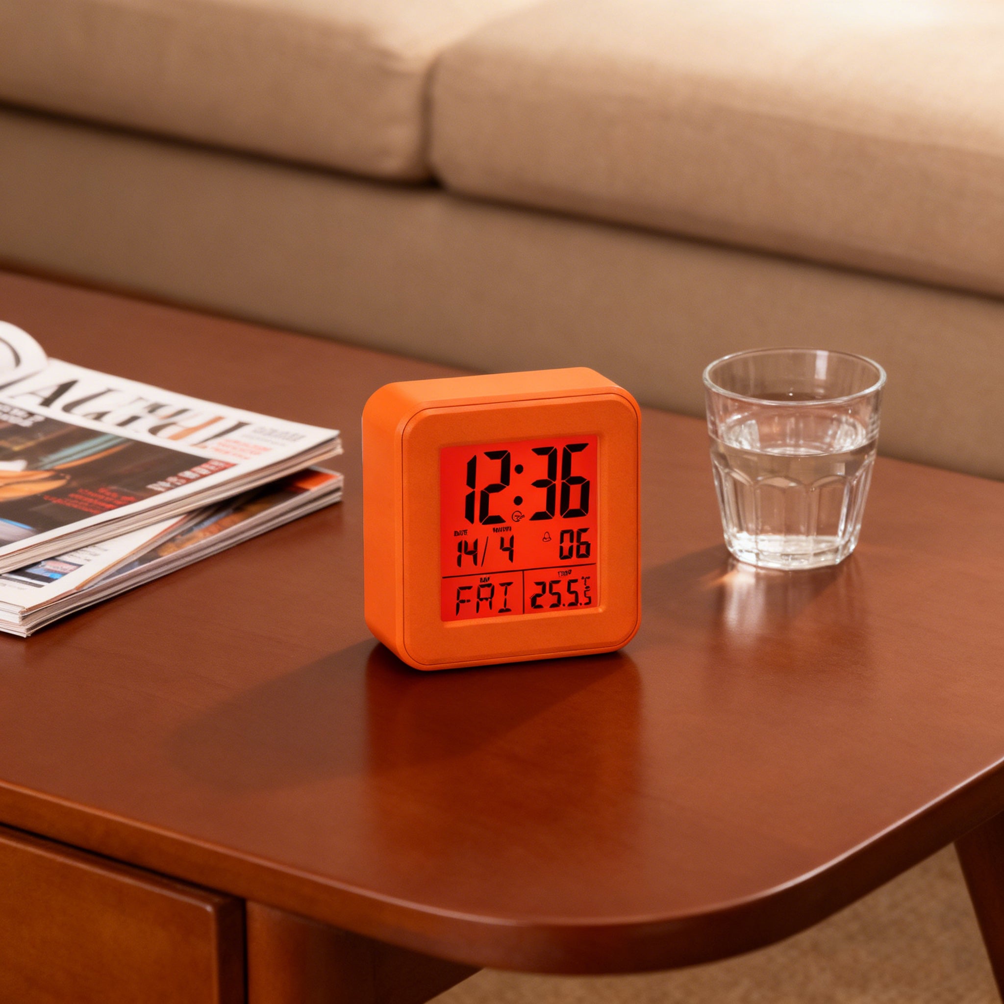 Sveglia digitale atomica LED con temperatura, data, allarme potente e snooze, facile da configurare per casa, ufficio e studio – arancione - 7