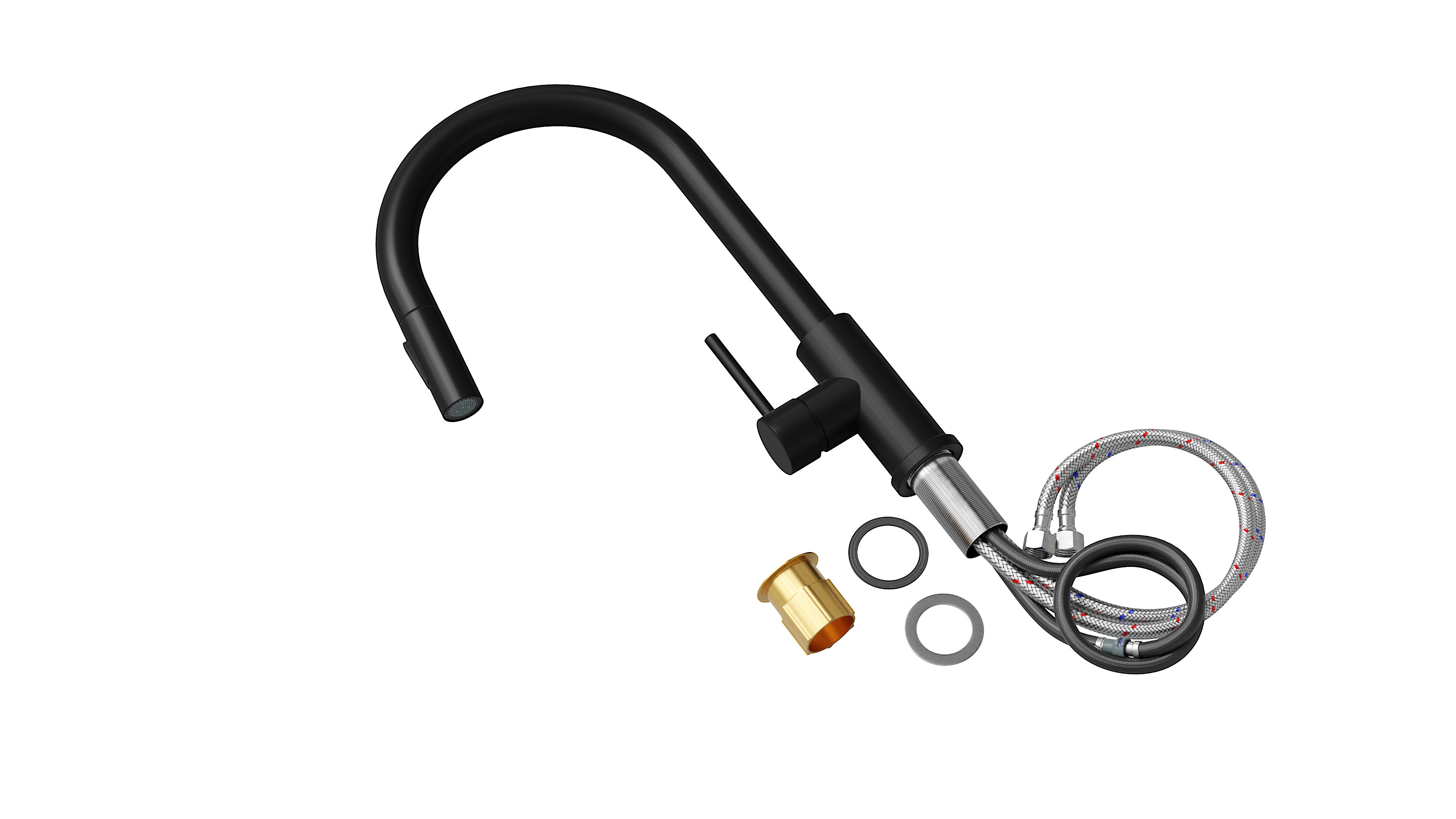 PRIMAGRAN Rubinetto da cucina 9010 nero con due tipi di getto, Rubinetto ad alta pressione, Rubinetto da cucina girevole a 360° - 6