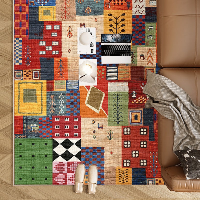 80*120cm Grand tapis patchwork bohème matelassé et cousu à la main tapis de chevet - 2