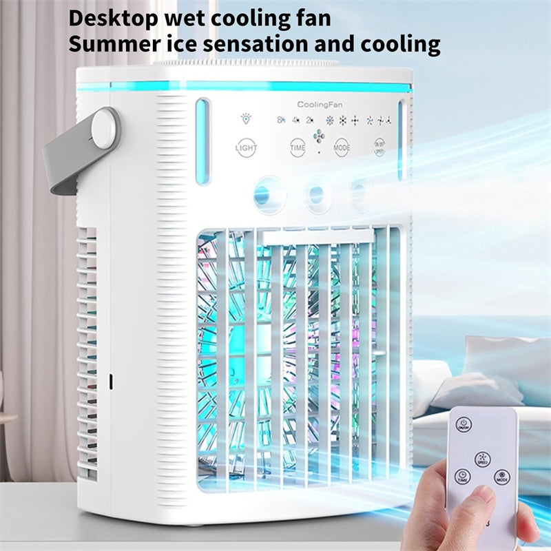 Climatiseur portable, mini climatiseur mobile évaporatif à double buse 1000 ml, avec télécommande, 3 vitesses, 7 couleurs d'éclairage, pour chambre - 5