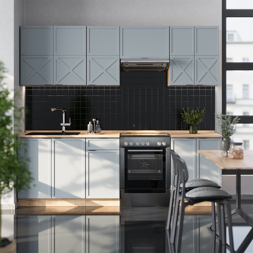 Vicco Cuisine Fame-Line, Bleu clair-gris/chêne force dor, 240cm sans PT - 6