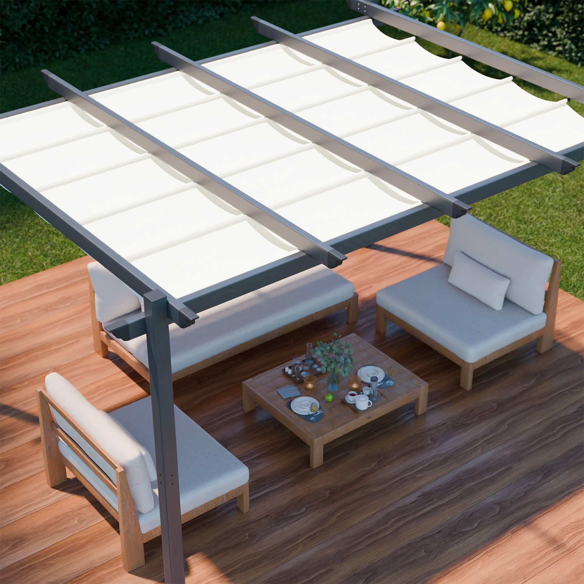 Pergola aluminium - Isla 3x4m - Toile écru- Tonnelle idéale pour votre terrasse. toit rétractable. toile coulissante. - 5