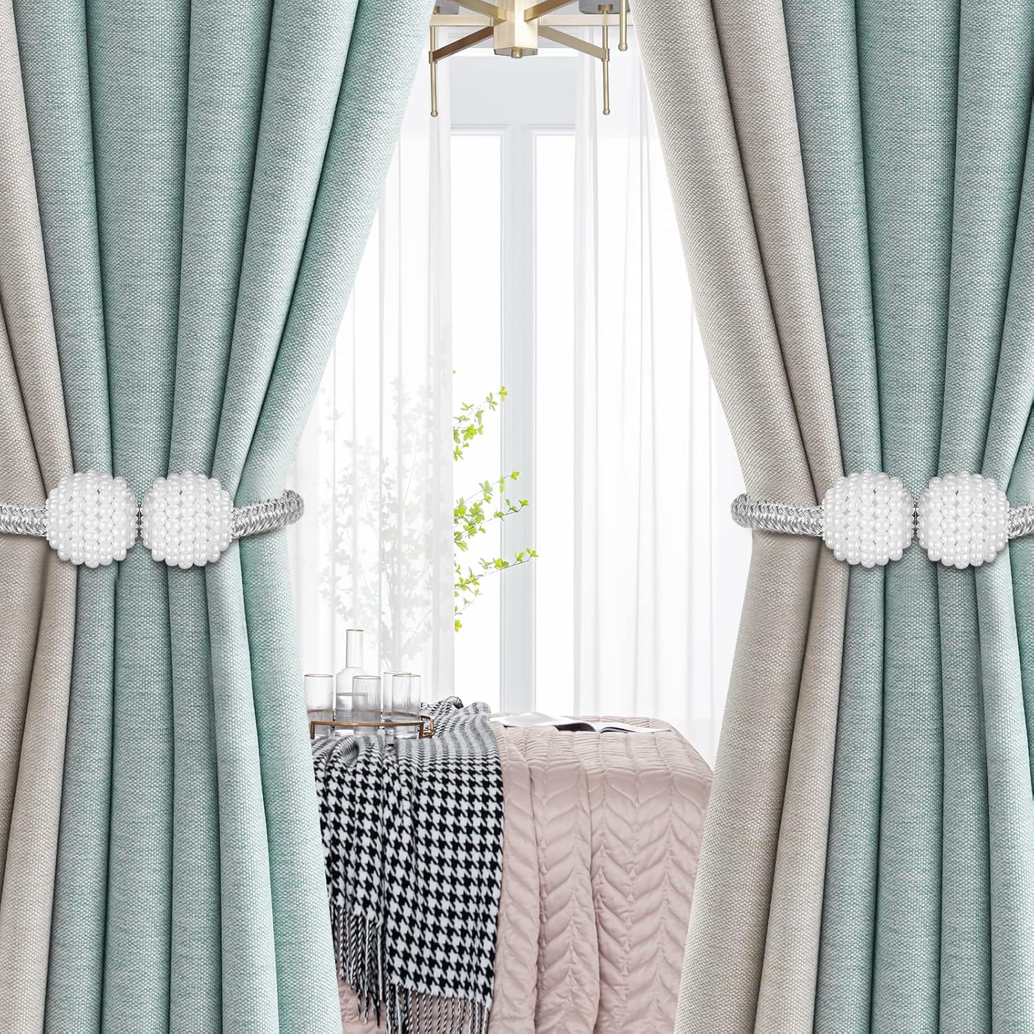 Fermacravatte Magnetici Per Tende (6 Pezzi) – Grigio, Con Corda In Cotone E Perle Magnetiche – Per Casa E Ufficio