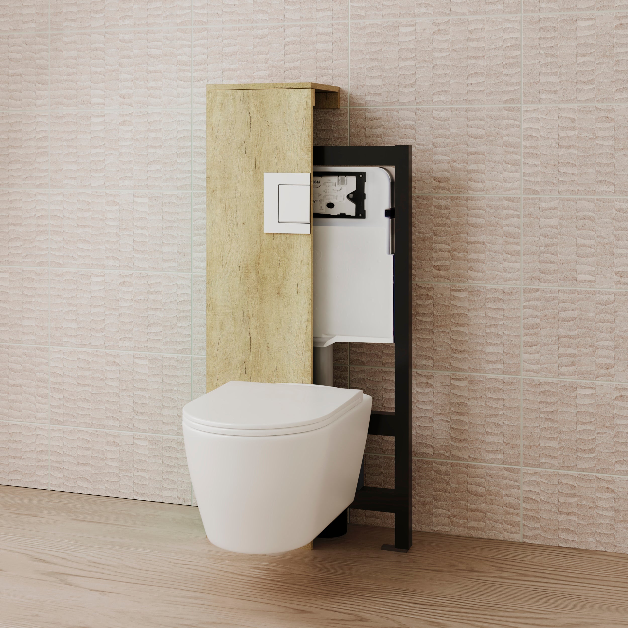 PACK WC SUSPENDU + CHÂSSIS + BOÎTIER DE SUPPORT NATURE | TOILETTE BLANC BRILLANT | BOUTON BLANC | RÉSERVOIR ENCASTRÉ | COUVERCLE AMORTI | ALDAY - 4