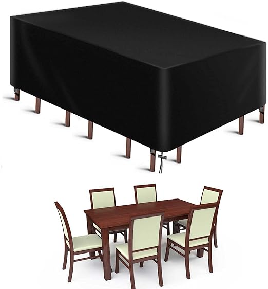 Pokrowiec na meble ogrodowe, pokrowiec na stół ogrodowy z tkaniny Oxford 420D, ochrona przed warunkami atmosferycznymi, do zestawów stołowych i sof, z