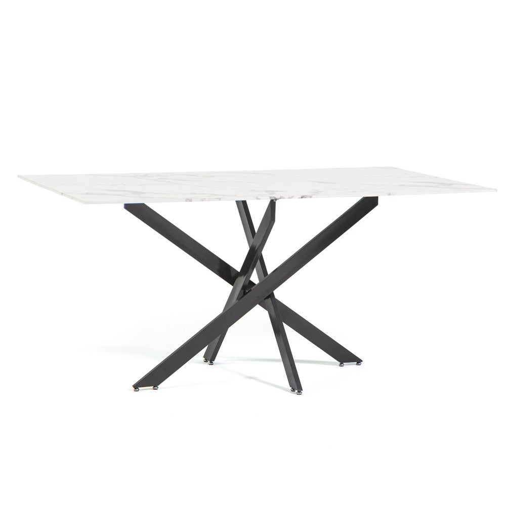 Table Hexagonale Zadig 120 Cm - Plateau Verre Effet Marbre Blanc, Pieds Métal Or, Design Moderne