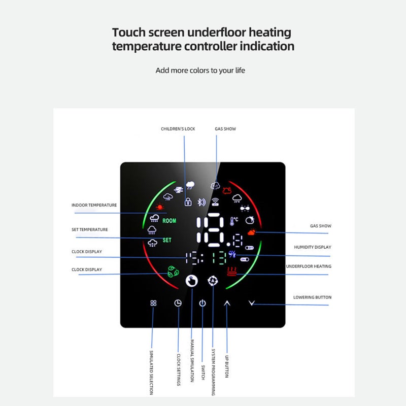 Thermostat intelligent WIFI pour chauffage au sol, 16A, compatible avec chauffage électrique mural, avec humidité et météo - 7