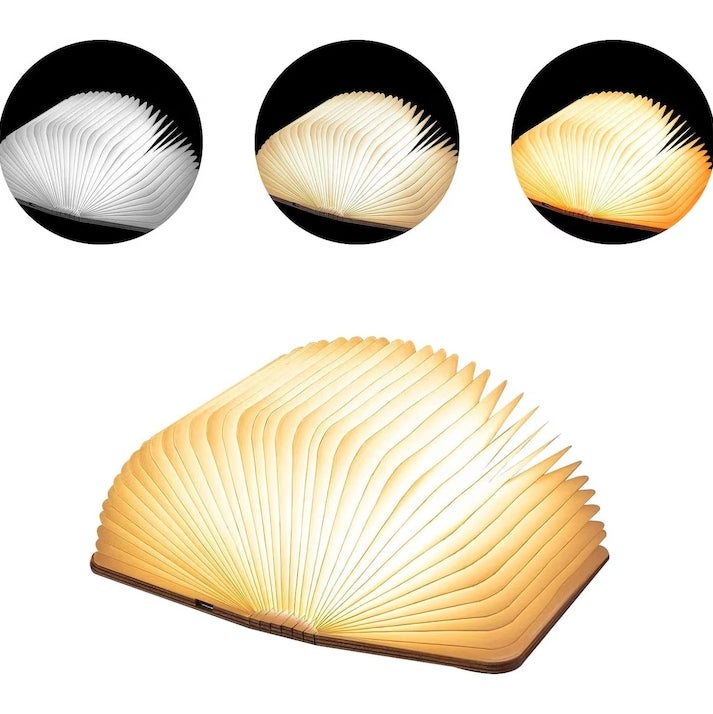Lampe LED Pliable en Forme de Livre avec 3 Types de Lumière, Charge USB et Fonction Lampe de Nuit Portable, Couvercle en Bois, 11×14.5×2.5cm-red - 4