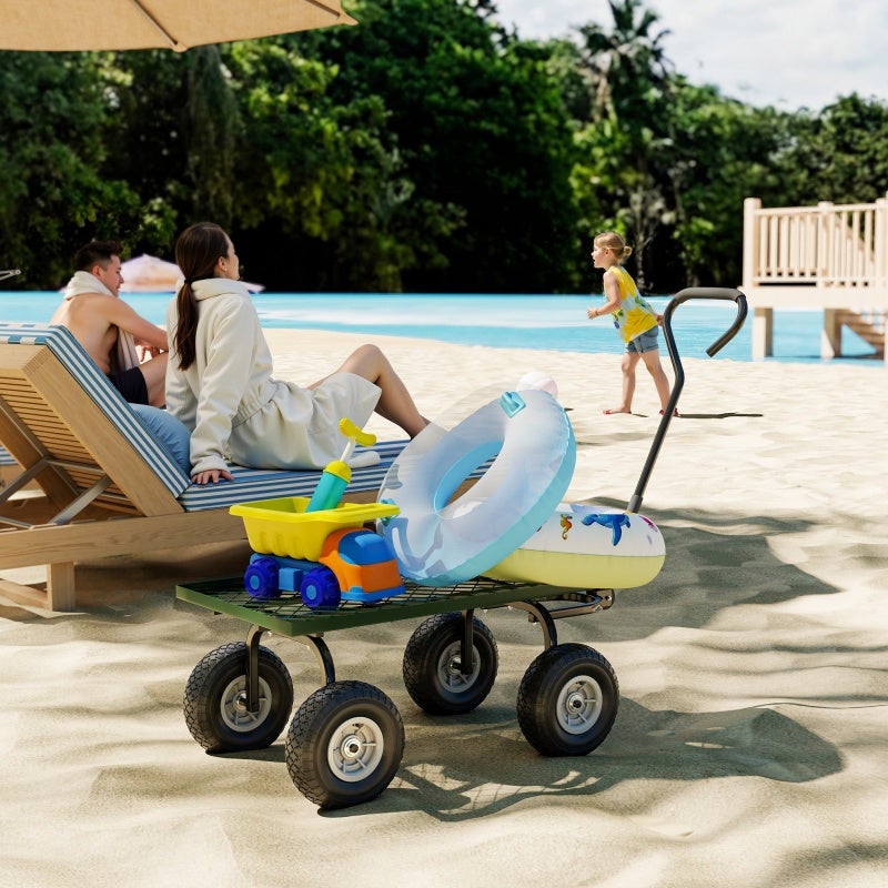 Outsunny Chariot de transport jardin remorque à main charrette à bras 4 roues 94L x 48,5l x 100H cm charge max. 150 Kg métal vert - 3