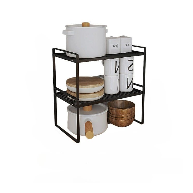 Średni dwupoziomowy regał kuchenny, wytrzymały i trwały, zapewniający efektywne przechowywanie, stal węglowa, czarny, 42 x 21 x 36,8 cm