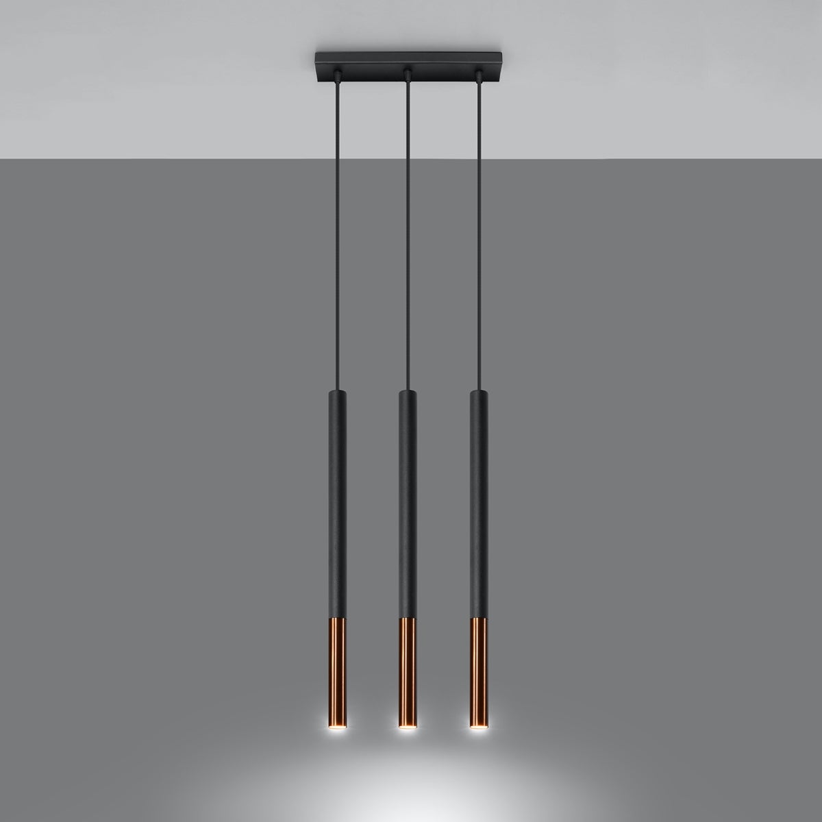 Lampa wisząca FLAR 3L czarny/miedź LED 3000K - 30x5x90cm Sollux
