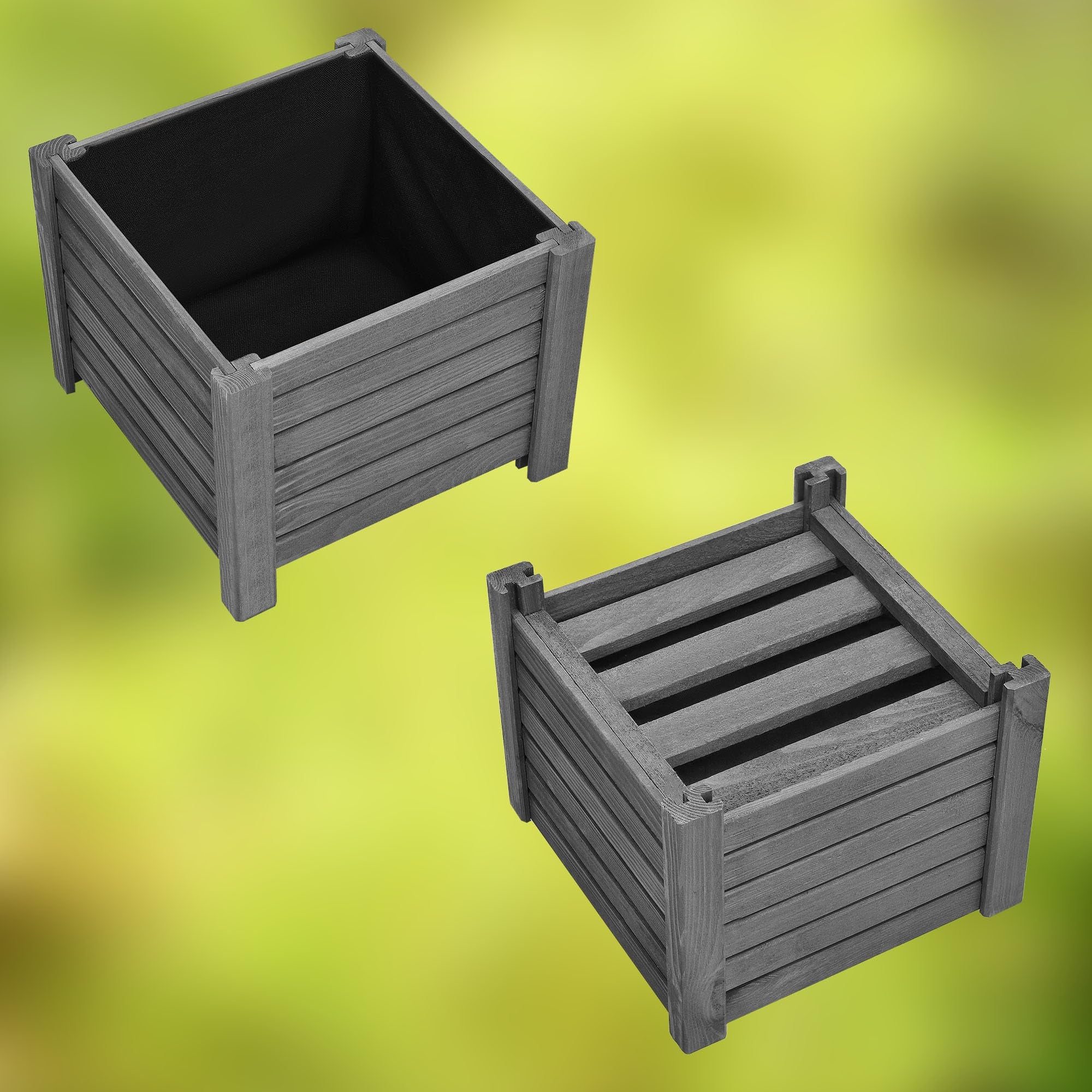 KOTARBAU Pot de fleurs en bois 38 x 38 x 30 cm Jardinière en pin carbonisé Pot de plantes Jardinière - Idéal pour jardin terrasse balcon - Anthracite - 7