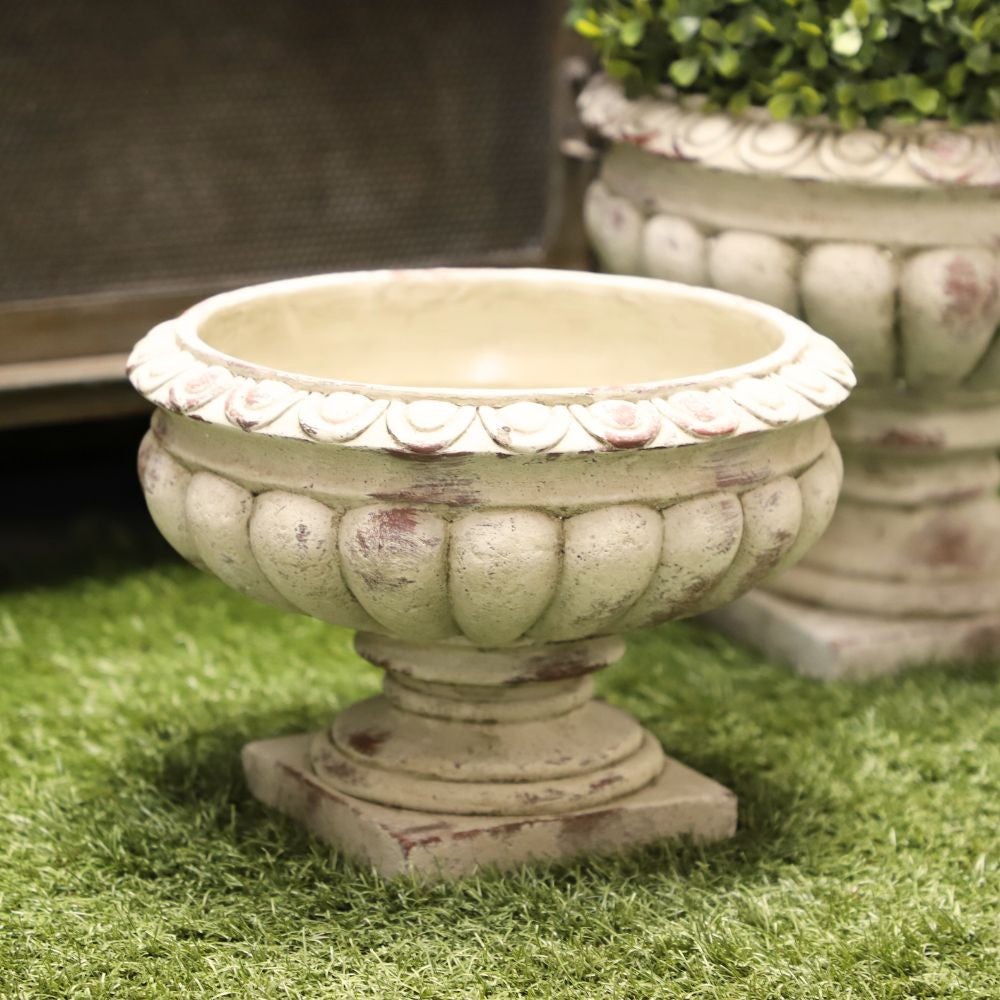 Vase médicis jardin vasque style pierre béton blanc motif vieilli 22cm - 3